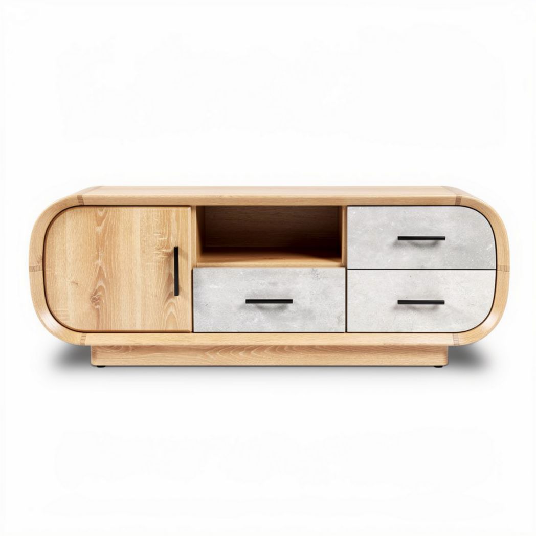 Wooden media console with storage drawers and open shelf 120 x 40 x 50cm