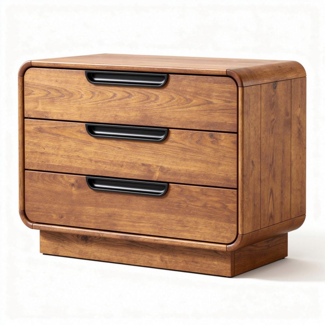 Wooden nightstand with three drawers and metal handles 55 x 40 x 40cm