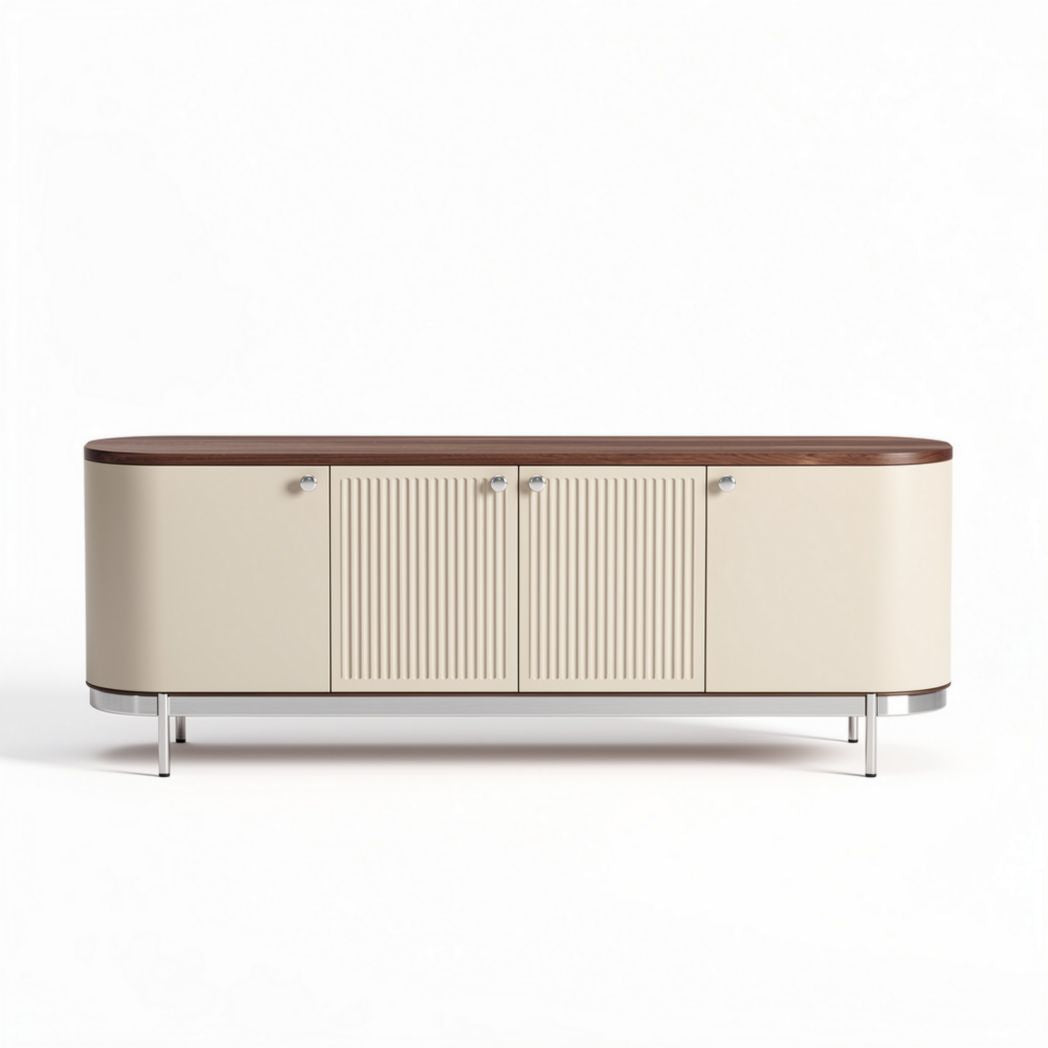 Modern sideboard cabinet with wood finish and metal legs 150 x 45 x 60cm