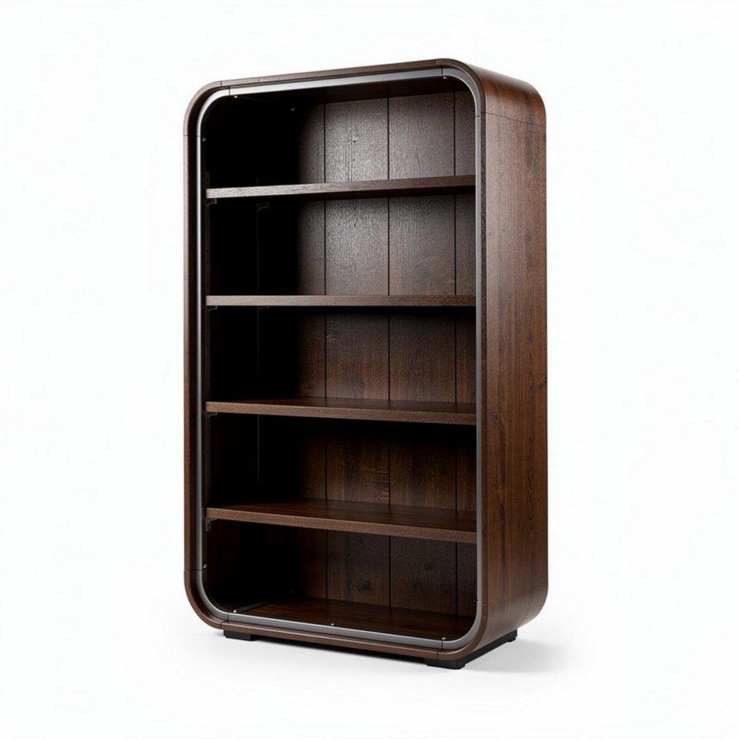 Wooden bookshelf with four shelves and rounded edges 70 x 35 x 150cm