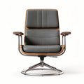 Swivel lounge chair with wood frame and leather upholstery 70 x 70 x 90cm