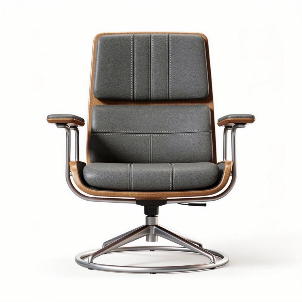 Swivel lounge chair with wood frame and leather upholstery 70 x 70 x 90cm