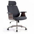 Ergonomic office chair with adjustable headrest and armrests in gray fabric