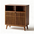 Wooden storage cabinet with slatted doors and open shelving 80 x 40 x 100cm
