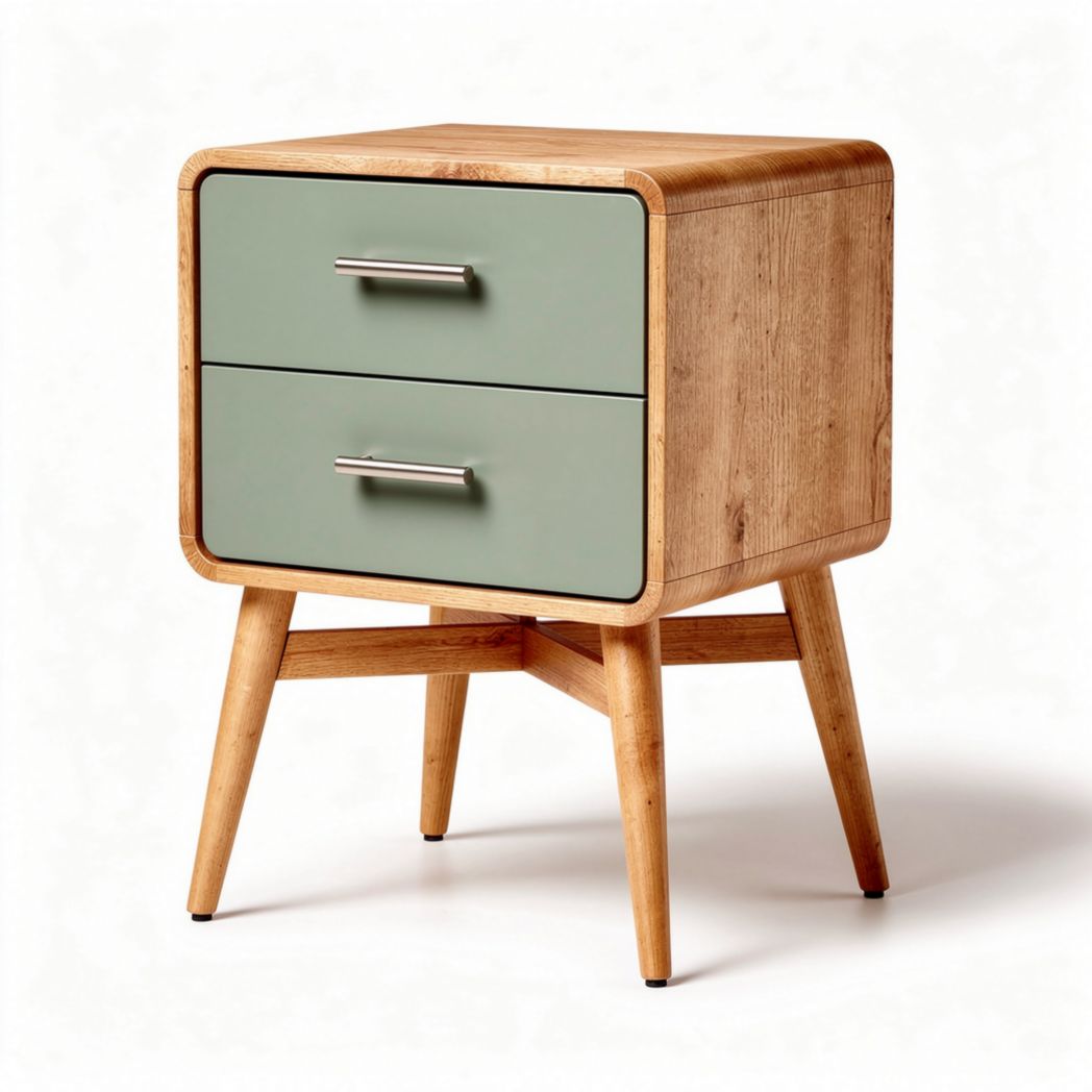 Wooden nightstand with green drawer fronts and two storage drawers 45 x 40 x 50cm