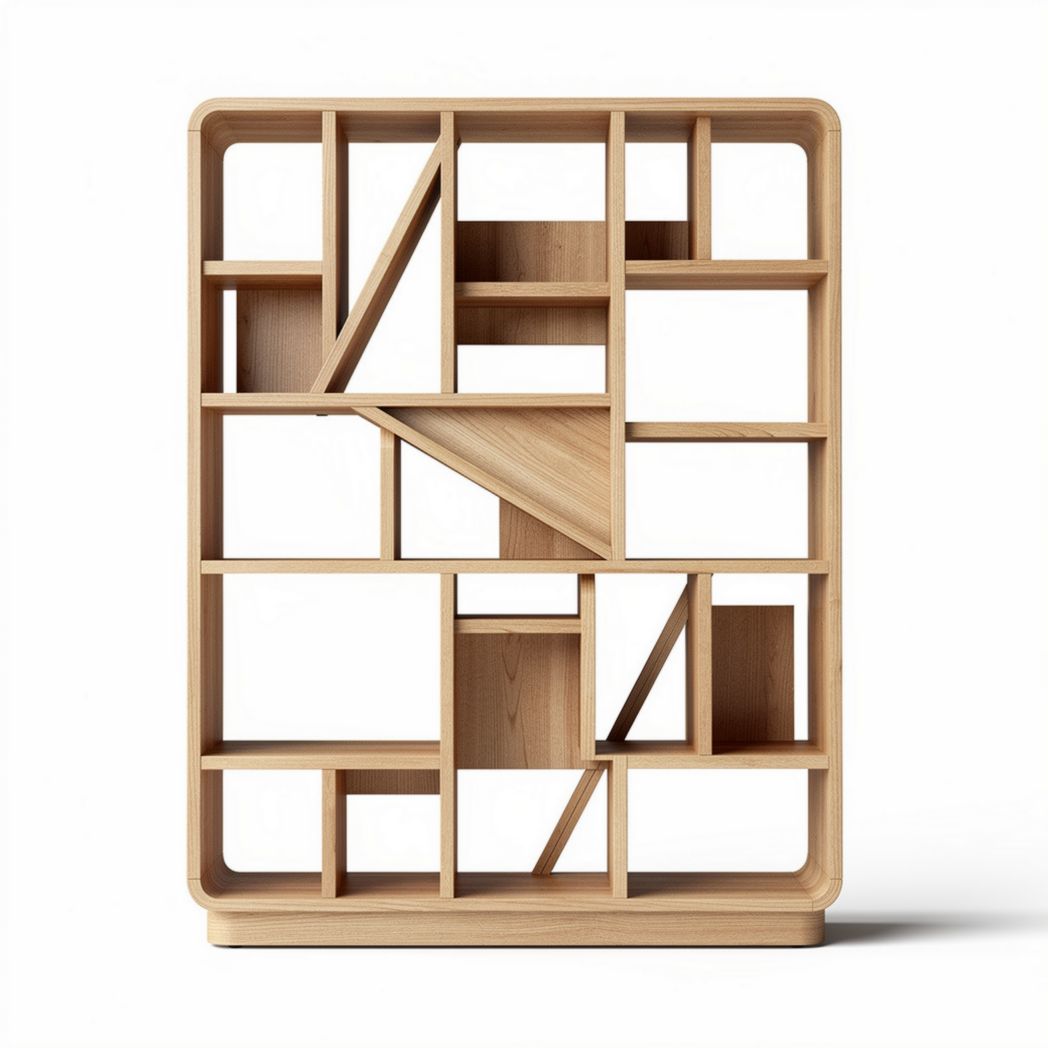 Wooden bookshelf with geometric design for living room and office 80 x 30 x 120cm