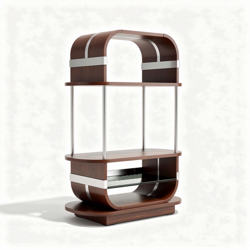 Modern wooden display shelf with metal accents for living room storage 150 x 80 x 200cm