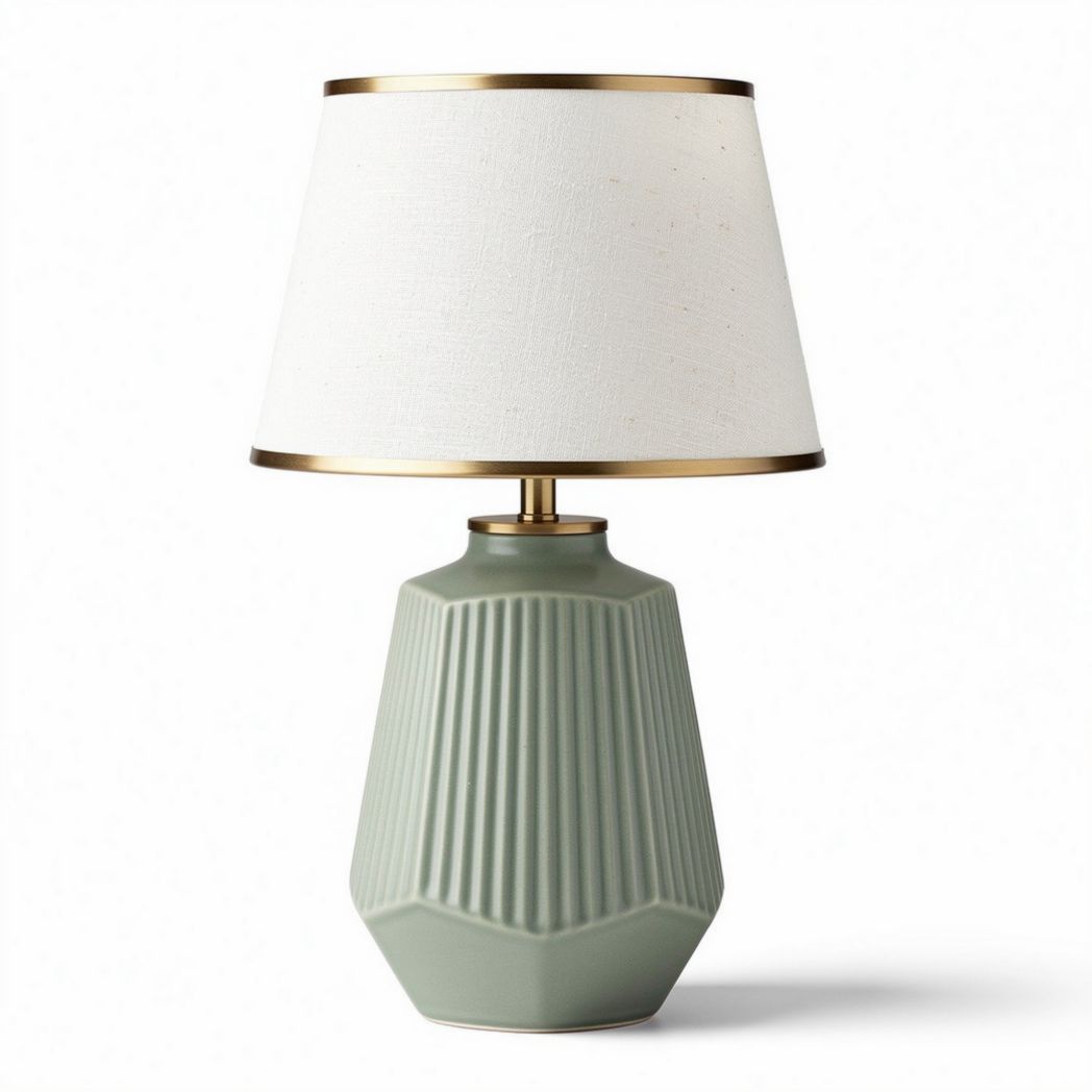 Green ceramic table lamp with white fabric shade 25 x 25 x 45cm
