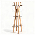 Wooden coat rack with metal hooks for hallway 30 x 30 x 150cm