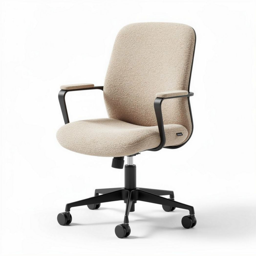 Fabric office chair with adjustable height and armrests in beige 50 x 60 x 100cm